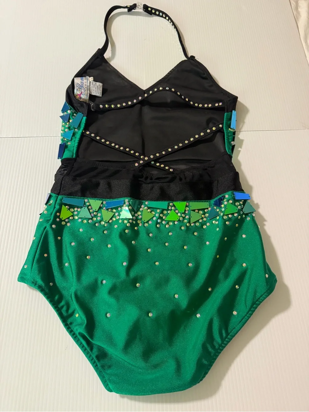 Glamour solo dance costume green embellished jazz acro contemporary SA adult